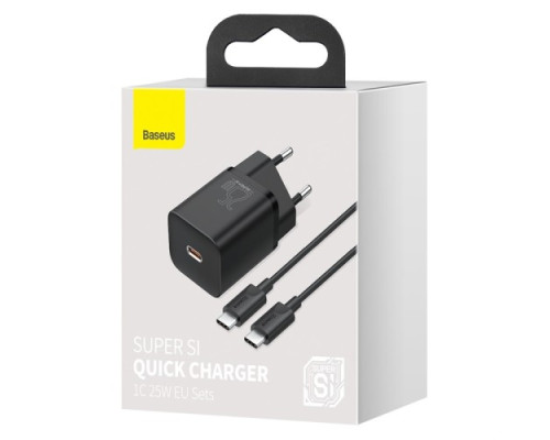 МЗП Baseus Super Si Quick Charger 1C 25W EU Mini Black Cable Type-C toType-C 3A 1m Black TZCCSUP-L01 mag-695315620602161936
