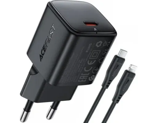 МЗП ACEFAST A117 PD20W mini GaN fast charger (USB-C) Cable Type-C to Lightning 1,2m Black mag-6974316286509153829