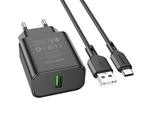 МЗП BOROFONE BA72A Spring 18W/QC3.0/1USB + Cable Type-C чорний mag-6974443388589138241