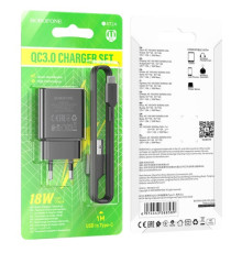 МЗП BOROFONE BA72A Spring 18W/QC3.0/1USB + Cable Type-C чорний mag-6974443388589138241