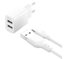 МЗП XO L109 (EU) Dual USB-A 2.4A Charger with Micro cable Білий mag-6920680845309134578