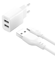 МЗП XO L109 (EU) Dual USB-A 2.4A Charger with Micro cable Білий mag-6920680845309134578