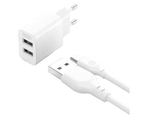 МЗП XO L109 (EU) Dual USB-A 2.4A Charger with Micro cable Білий mag-6920680845309134578