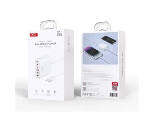 МЗП XO L133 75W GaN 3A+3C Desktop Fast Charger with 1.5M Power Cord Білий mag-6920680856152147296