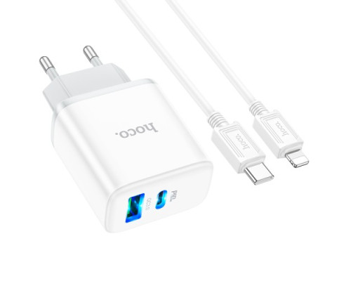МЗП HOCO C105A Stage 1USB-C/1USB-A/PD20W/QC3.0/3A/C-to-iP Cable White mag-6931474782939143482
