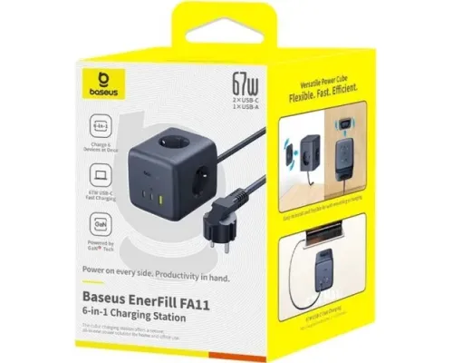 МЗП Baseus EnerFill FA11 Cube Power Strip 3AC+1U+1C 67W 1.5m EU Black E00082100123-00 mag-6932172687526147488