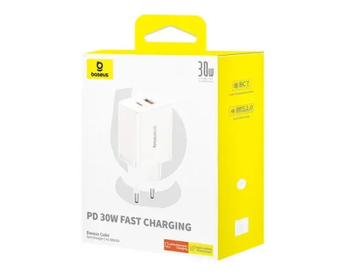 МЗП Baseus Cube Fast Charger C+U 30W EU Cluster White P10111404213-00 дефект mag-2000001589236144924