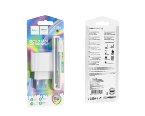МЗП HOCO C109A Fighter single port charge set 10.5W/Micro EU White mag-6942007656603153778