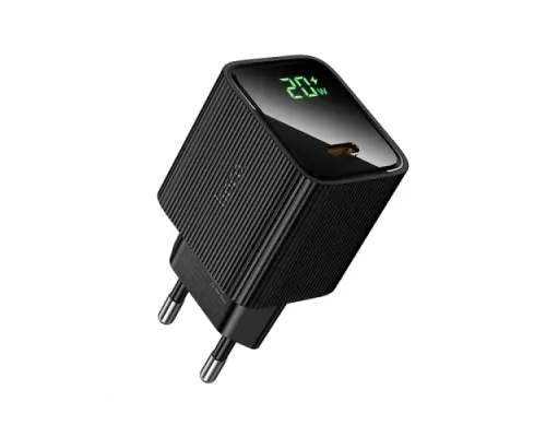 МЗП HOCO CS82A Excellent single port PD20W charger with digital display(EU) Black mag-6942007664493153034