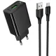 МЗП HOCO CS92A Leader single port QC3.0 charger set(Type-C) (EU) Black mag-6942007671057153044