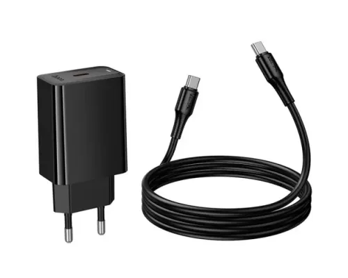 МЗП HOCO CS93A Leader single port PD20W charger set(C to C) (EU) Black mag-6942007671071153850