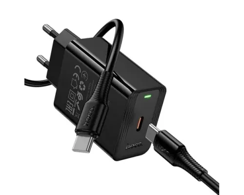 МЗП HOCO CS93A Leader single port PD20W charger set(C to C) (EU) Black mag-6942007671071153850