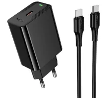 МЗП HOCO CS93A Leader single port PD20W charger set(C to C) (EU) Black mag-6942007671071153850