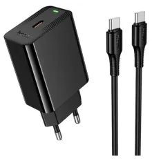 МЗП HOCO CS93A Leader single port PD20W charger set(C to C) (EU) Black mag-6942007671071153850