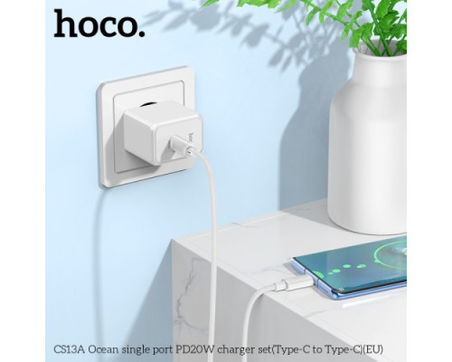 МЗП HOCO CS13A Ocean single port PD20W charger set(C to C) White mag-6942007603850142596