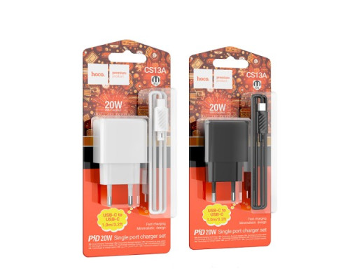 МЗП HOCO CS13A Ocean single port PD20W charger set(C to C) White mag-6942007603850142596