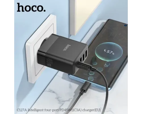 МЗП HOCO C127A Intelligent four-port PD45W(1C3A) Black mag-6942007607926144012