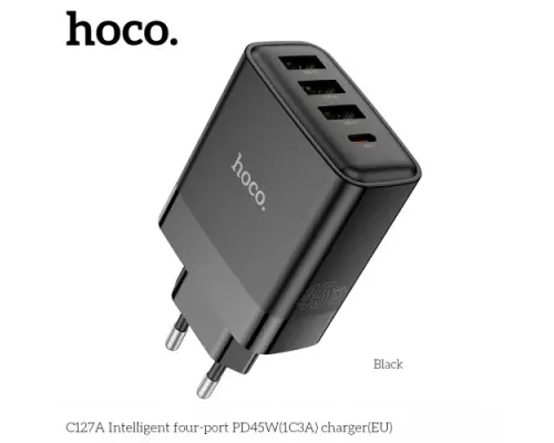 МЗП HOCO C127A Intelligent four-port PD45W(1C3A) Black mag-6942007607926144012