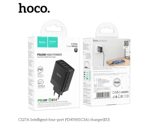 МЗП HOCO C127A Intelligent four-port PD45W(1C3A) Black mag-6942007607926144012