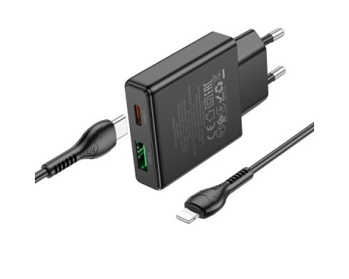 МЗП HOCO N38 Delgado dual port PD20W+QC3.0 charger set(C to iP) Black mag-6942007610117131816