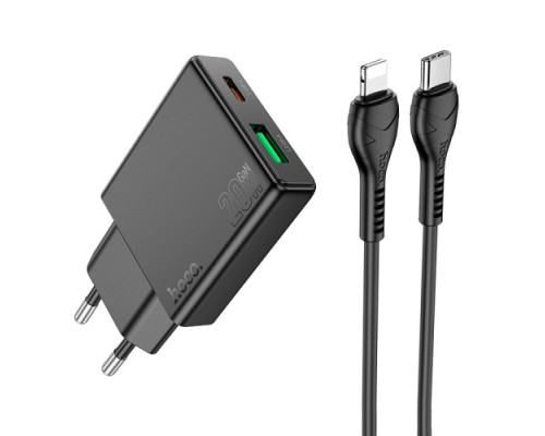 МЗП HOCO N38 Delgado dual port PD20W+QC3.0 charger set(C to iP) Black mag-6942007610117131816