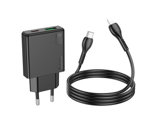 МЗП HOCO N38 Delgado dual port PD20W+QC3.0 charger set(C to iP) Black mag-6942007610117131816