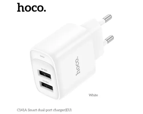 МЗП HOCO C141A Smart dual-port charger(EU) 5V/2.1A White mag-6942007627856152119