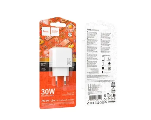 МЗП HOCO CS55A Surplus PD30W+QC3.0 charger White mag-6942007631549144474