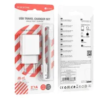 МЗП BOROFONE BA74A Aspirer 1USB/2.1A + Cable Micro бiлий mag-6974443388664146066