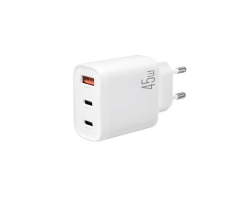МЗП XO L117 (EU) PD45W/QC18W (2USB-C+1USB-A) fast charging charger with TYPE-C cable Білий mag-692068084392319215