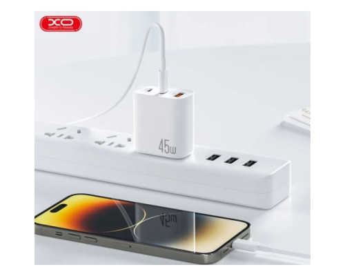 МЗП XO L117 (EU) PD45W/QC18W (2USB-C+1USB-A) fast charging charger with TYPE-C cable Білий mag-692068084392319215