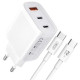 МЗП XO L117 (EU) PD45W/QC18W (2USB-C+1USB-A) fast charging charger with TYPE-C cable Білий mag-692068084392319215