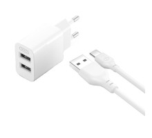 МЗП XO L109 (EU) Dual USB-A 2.4A Charger with Type-C cable Білий mag-6920680845316134579