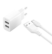 МЗП XO L109 (EU) Dual USB-A 2.4A Charger with Type-C cable Білий mag-6920680845316134579