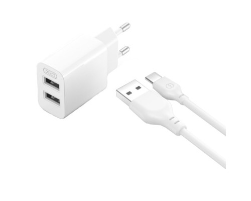 МЗП XO L109 (EU) Dual USB-A 2.4A Charger with Type-C cable Білий mag-6920680845316134579