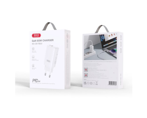 МЗП XO CE17 (EU)65W gallium nitride fast charging (1USB-C 65W/1USB-A18W) Білий mag-692068084934560140