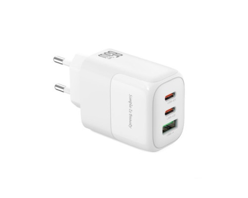 МЗП XO L139 (EU) 65W GaN nitride (1USB-A 45W+2USB-C 65W) fast charging білий mag-6920680855452140382