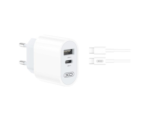 МЗП XO L97 A+C dual port Home charger with Type-c cable Білий mag-692068082951457206