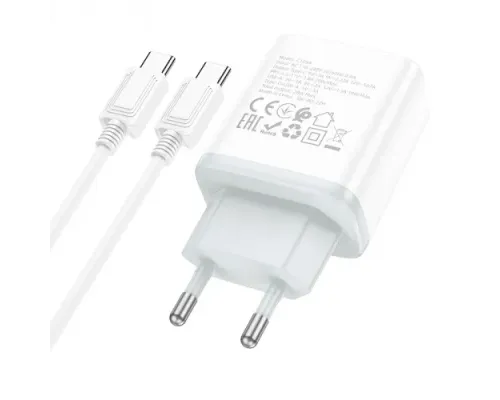 МЗП HOCO C105A Stage 1USB-C/1USB-A/PD20W/QC3.0/3A/C-to-C Cable White mag-6931474782922144000