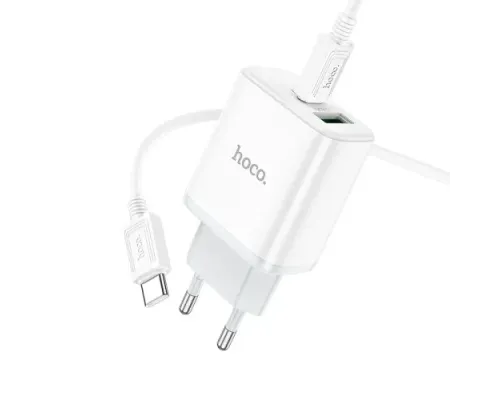 МЗП HOCO C105A Stage 1USB-C/1USB-A/PD20W/QC3.0/3A/C-to-C Cable White mag-6931474782922144000