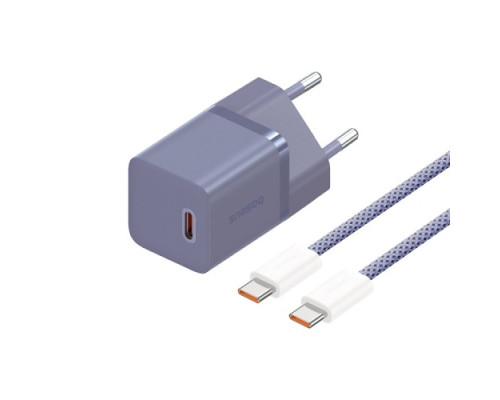 МЗП Baseus GaN5 Fast Charger(mini) 1C 30W EU Cable Type-C to Type-C 1m Purple P10110902523-00 mag-6932172654436135319
