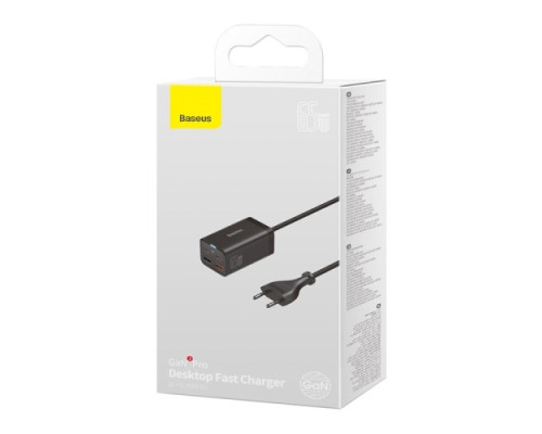 МЗП Baseus GaN3 Pro Desktop Fast Charger 2C+2U 65W EU Cable Type-CtoType-C 100W 1m Black CCGP040101 mag-6932172600334130561