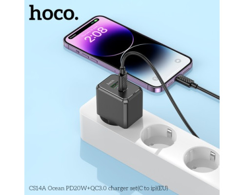 МЗП HOCO CS14A Ocean PD20W+QC3.0 charger set(C to iP) Black mag-6942007603904142597