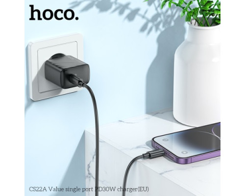 МЗП HOCO CS22A Value single port PD30W charger Black mag-6942007609913132446