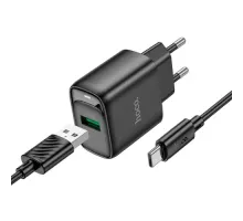 МЗП HOCO C140A Smart single port QC3.0 charger set 18W (QC/FCP/AFC) + Type-C Cable Black mag-6942007627825153863