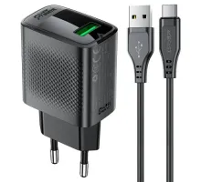 МЗП ACEFAST A90 QC18W GaN (USB-A) Cable USB to Type-C 1,2m Black mag-6974316280064153264
