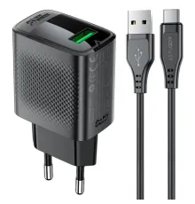 МЗП ACEFAST A90 QC18W GaN (USB-A) Cable USB to Type-C 1,2m Black mag-6974316280064153264