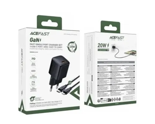 МЗП ACEFAST A117 PD20W mini GaN fast charger (USB-C) Cable Type-C to Lightning 1,2m Black mag-6974316286509153755