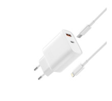 МЗП XO L116 (EU) PD30W/QC18W (1USB-C+1USB-A) fast charging charger with Lightning cable Білий mag-692068084386219217