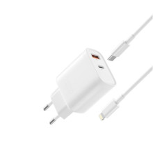 МЗП XO L116 (EU) PD30W/QC18W (1USB-C+1USB-A) fast charging charger with Lightning cable Білий mag-692068084386219217